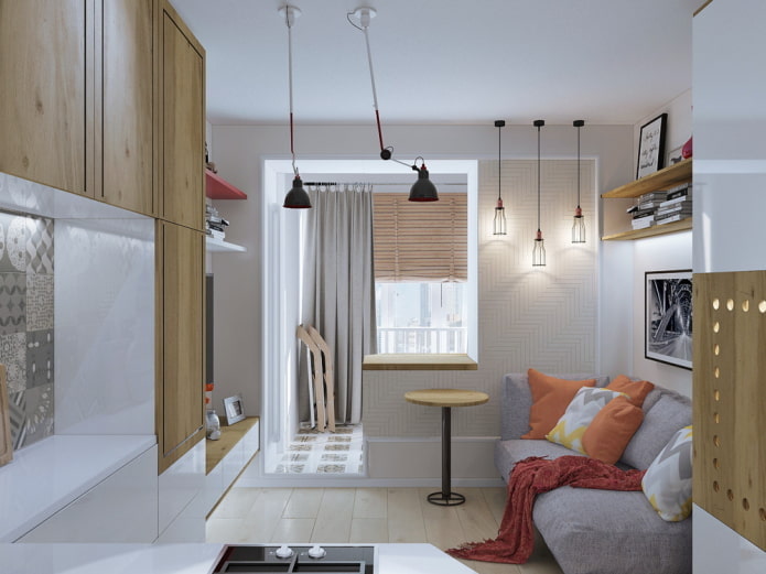 Studio-Apartment-Interieur mit Balkon