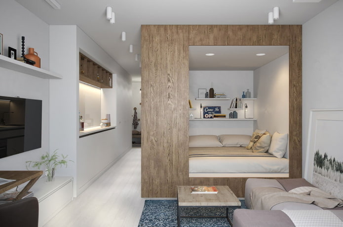 Schlafbereich im Inneren eines Studio-Apartments
