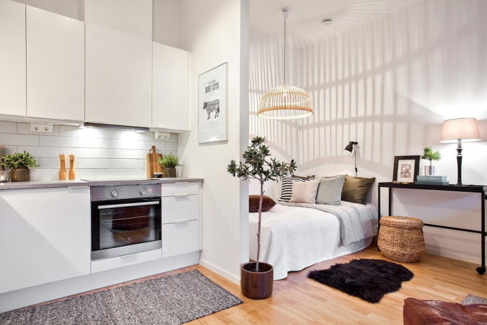 Schlafplatz im Inneren eines Studio-Apartments