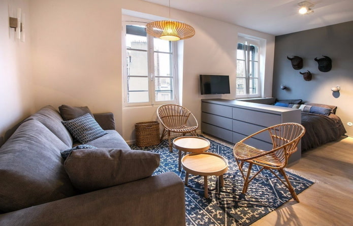 Zonierung im Inneren eines Studio-Apartments
