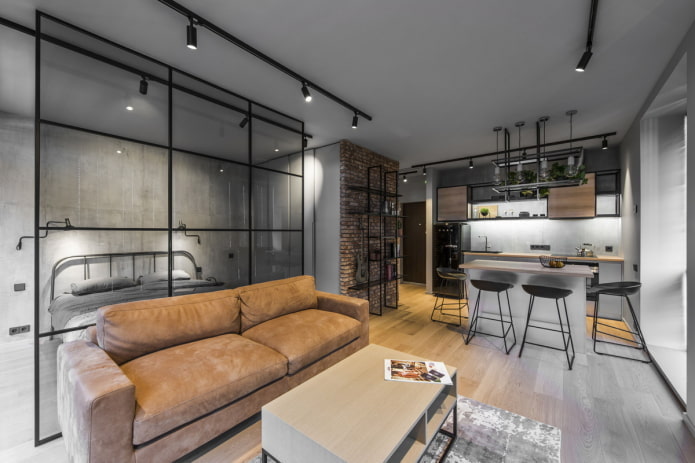 Innenraum eines Studio-Apartments im Loft-Stil