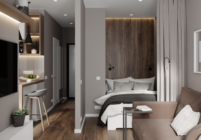 Schlafplatz im Inneren eines Studio-Apartments