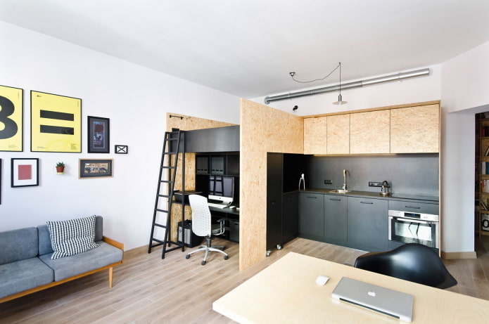 Innenansicht eines zweistöckigen Studio-Apartments