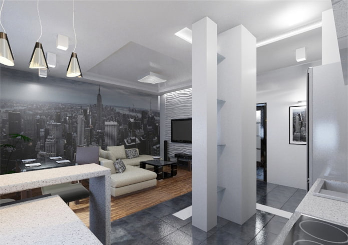 Innenraum eines Studio-Apartments im Hightech-Stil