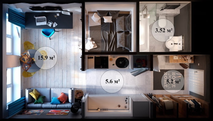 30 qm Studio-Layouts