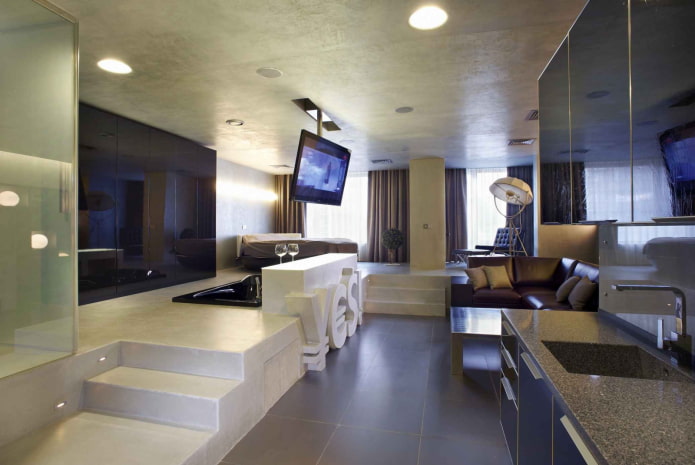 Innenansicht eines Studio-Apartments im High-Tech-Stil