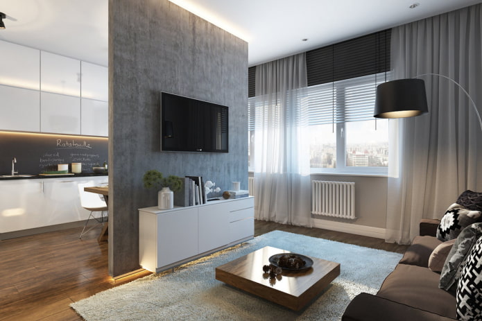 Textilien im Inneren eines Studio-Apartments