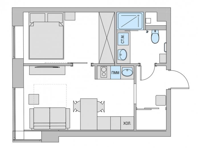 Plan einer kleinen Zweizimmerwohnung
