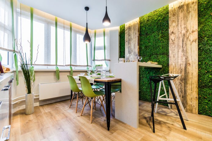 Esszimmer mit Küche und Bar im Öko-Stil