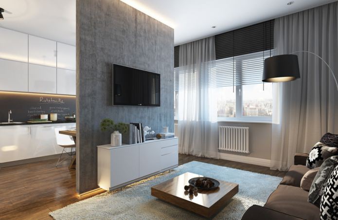 Modernes Design einer kleinen Wohnung von 30 Quadratmetern.