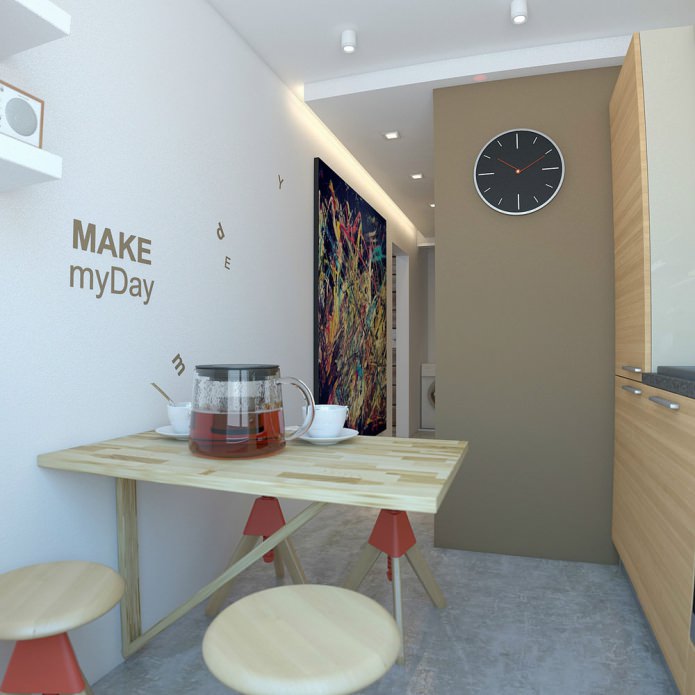 Küche im Design einer Einzimmerwohnung mit 33 m².