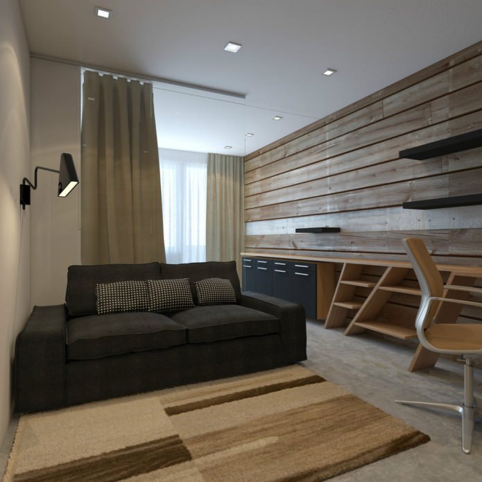 Wohnzimmer im Design einer Einzimmerwohnung von 33 m².