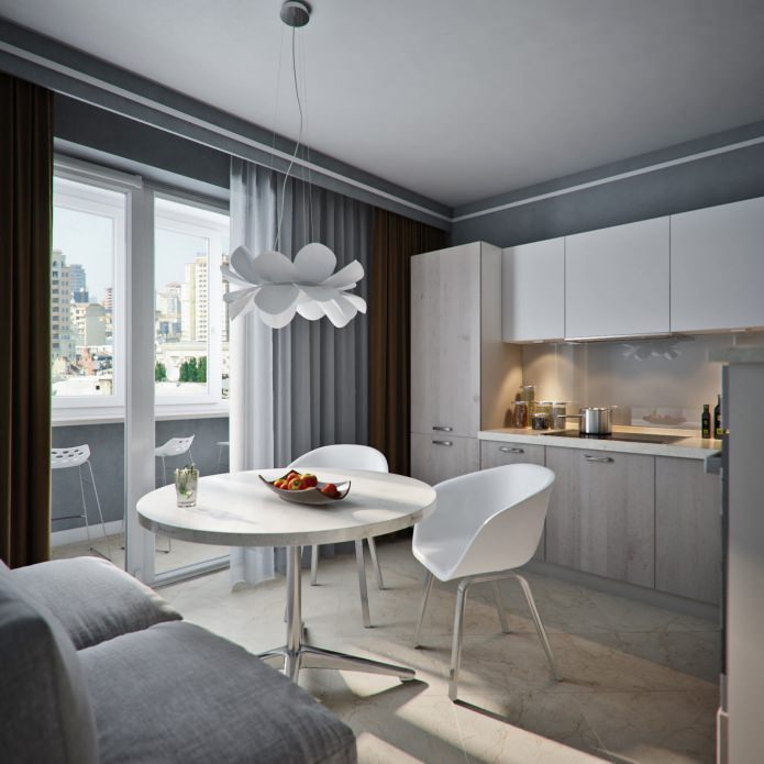 Küche im Design einer 38 m² großen Wohnung.