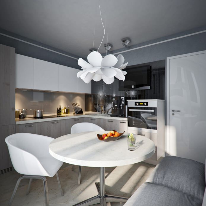 Küche im Design einer 38 m² großen Wohnung.