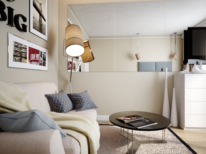 Wohn-Schlafzimmer im Design einer 38 m² großen Wohnung