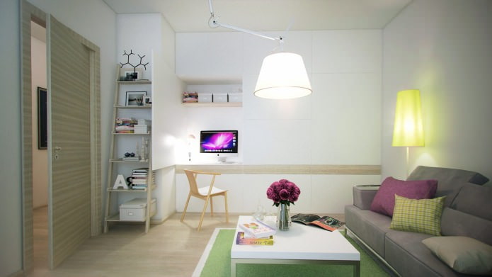 Wohnzimmer im Design einer Einzimmerwohnung mit 40 m².