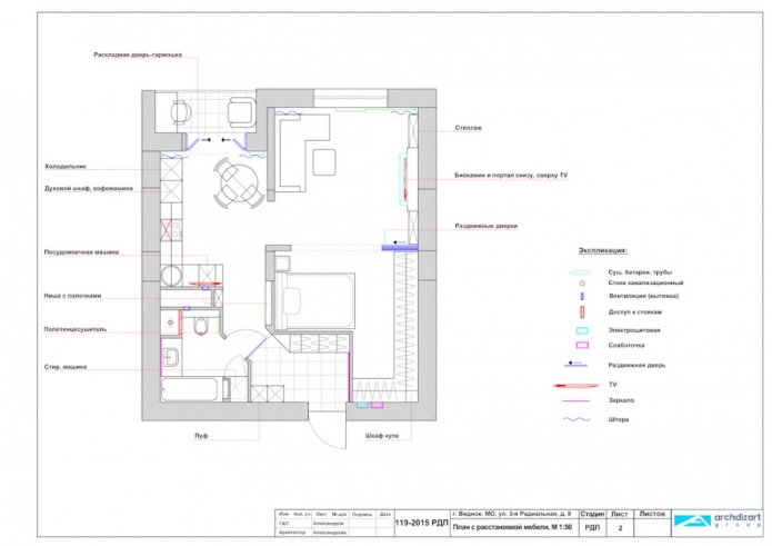 Grundriss einer Einzimmerwohnung von 50 Quadratmetern
