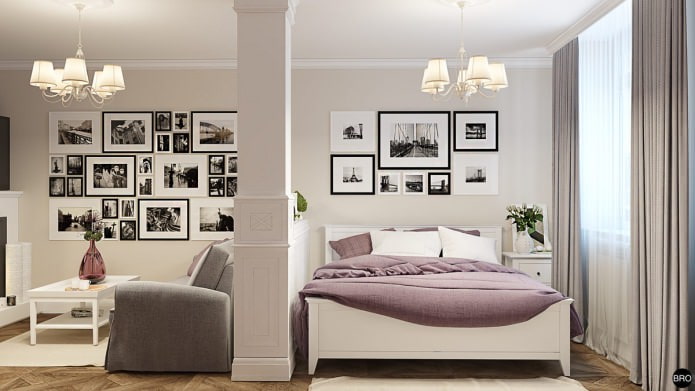 Schlafzimmer-Wohnzimmer im Projekt einer Einzimmerwohnung