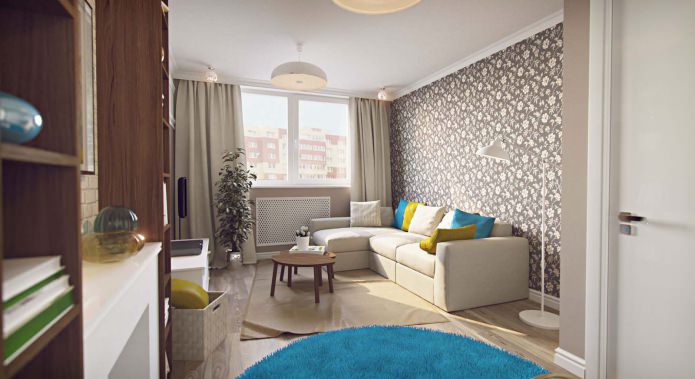 Wohnzimmer im Projekt einer Einzimmerwohnung Wohnung mit 43 m².
