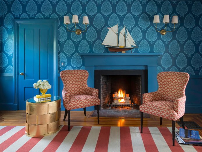 Blau-hellblaue Tapete mit Muster