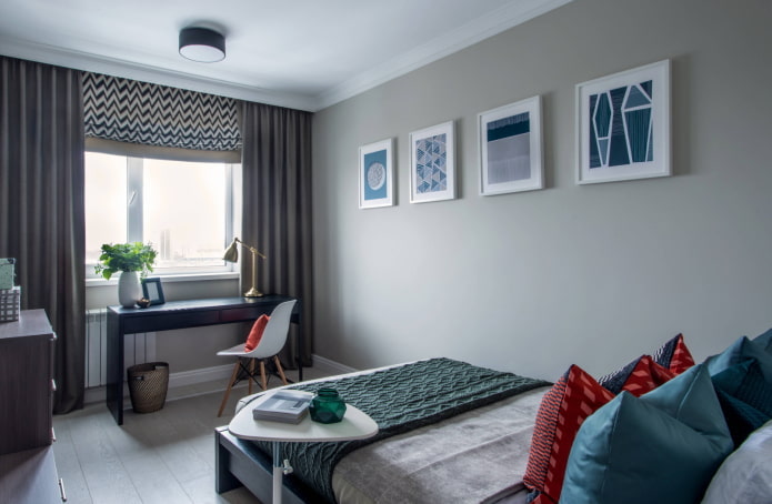 Graues rechteckiges Schlafzimmer