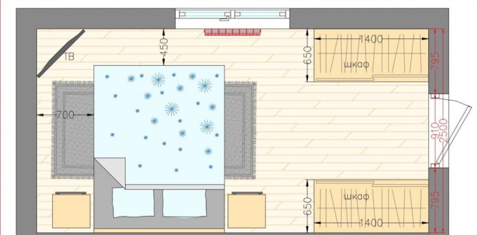 Schlafzimmeraufteilung 17 m².