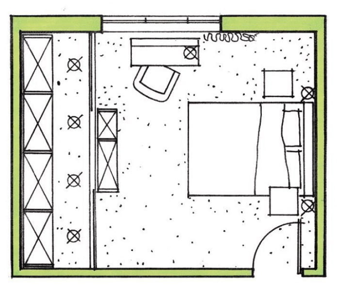 Schlafzimmeraufteilung 17 m².
