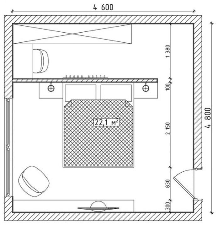 Schlafzimmerplan 22 Quadrate