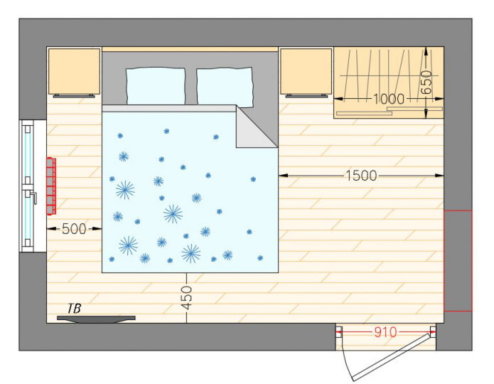 Schlafzimmeraufteilung 9 m²