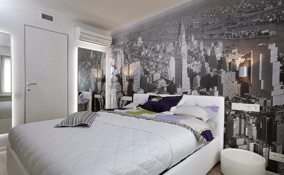 Graue Fototapete im Schlafzimmer