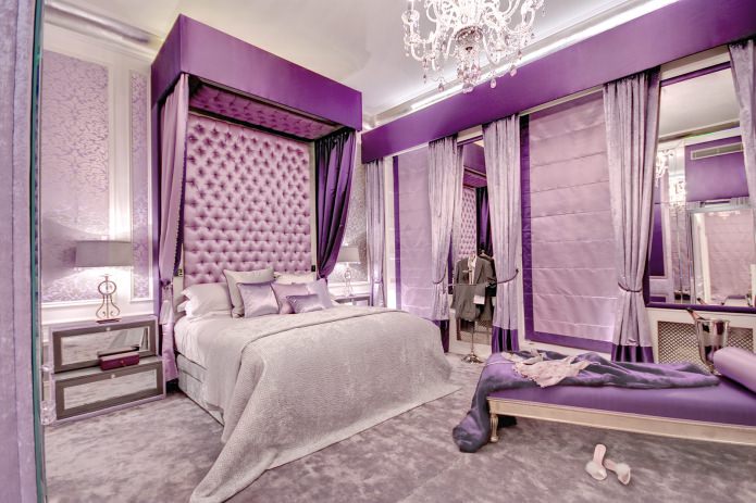 interior of a purple bedroom