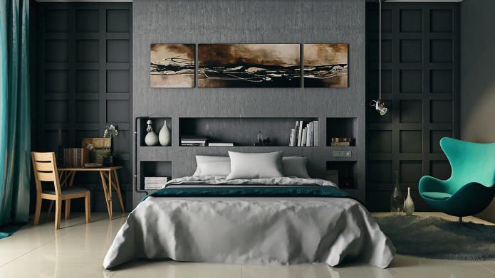 graues Schlafzimmerinterieur