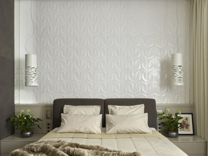 3D-Paneele an der Wand im Schlafzimmer