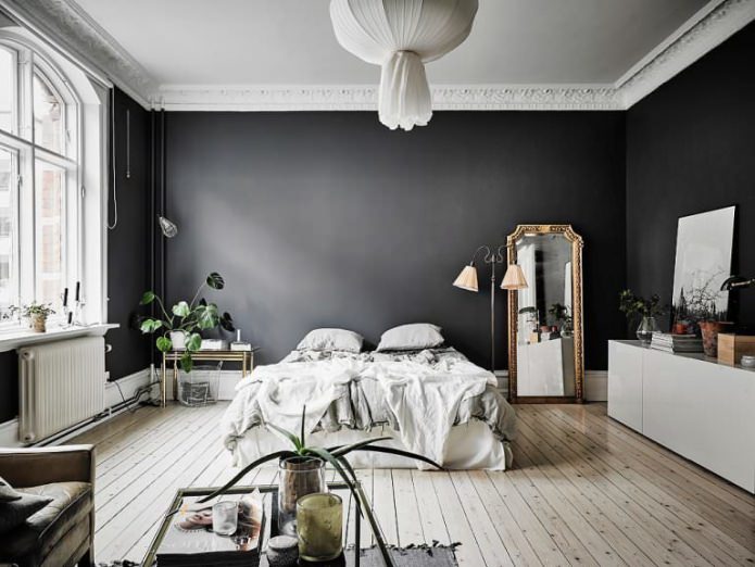 Schwarze Wände im Schlafzimmer 
