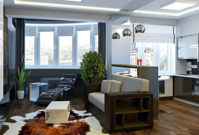 Studio-Apartment-Innenraum mit zwei Fenstern