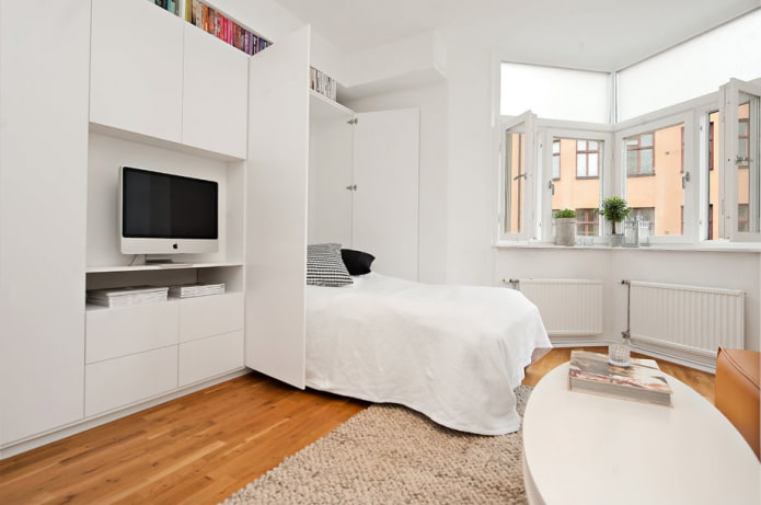 Schlafbereich im Inneren eines Studio-Apartments
