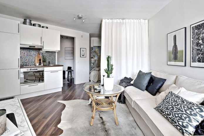 Zoneneinteilung im Innenraum eines Studio-Apartments
