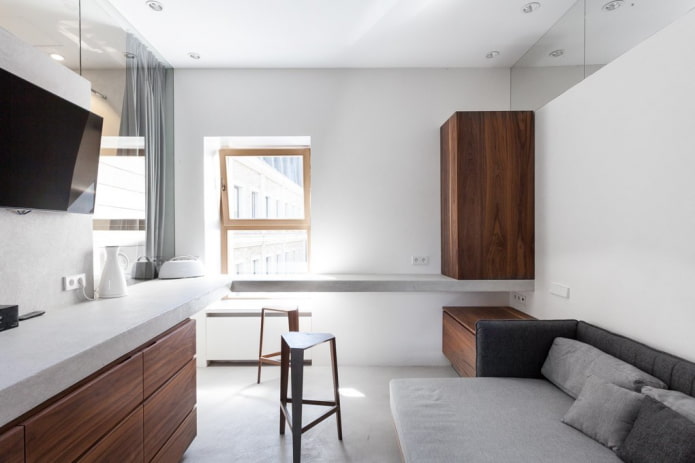 Studio-Apartment-Interieur im minimalistischen Stil