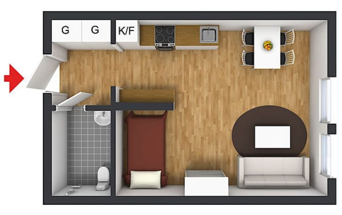 Grundriss eines Studio-Apartments von 25 m²