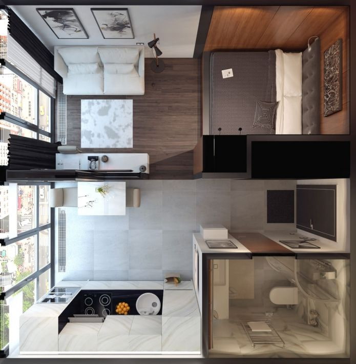 Grundriss eines Studio-Apartments mit 25 m².