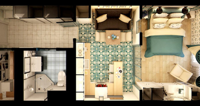 Grundriss eines Studio-Apartments mit 25 m².