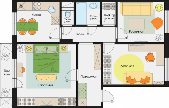 Grundriss einer Dreizimmerwohnung