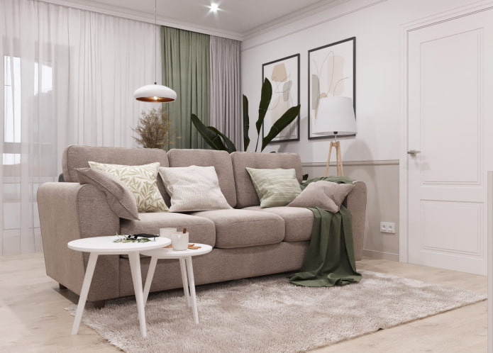 Wohnzimmer in einer Dreizimmerwohnung im europäischen Stil