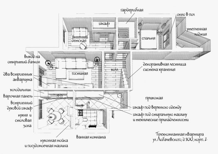 Grundriss einer Dreizimmerwohnung