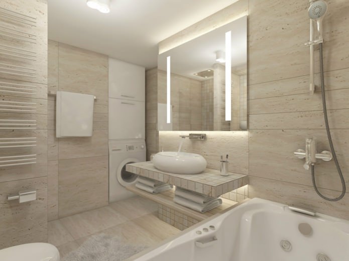 Badezimmer mit Travertin-Finish