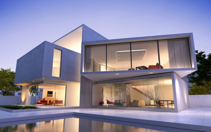 Haus mit Panoramafenstern im High-Tech-Stil
