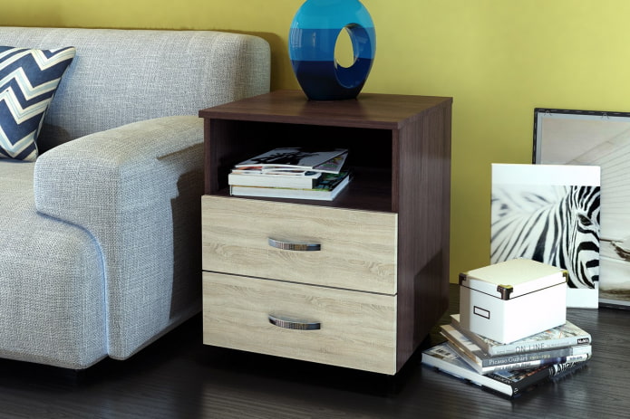 Schrank aus hellem und dunklem Holz