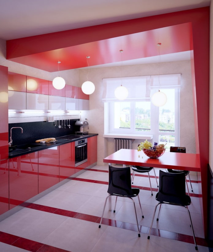 Rotes zweistufiges Design in der Küche