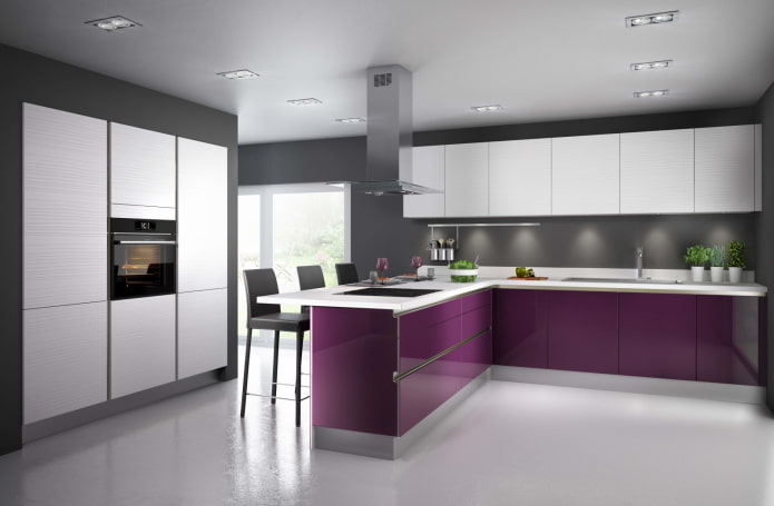 Küchendesign in Grau-Violett-Tönen