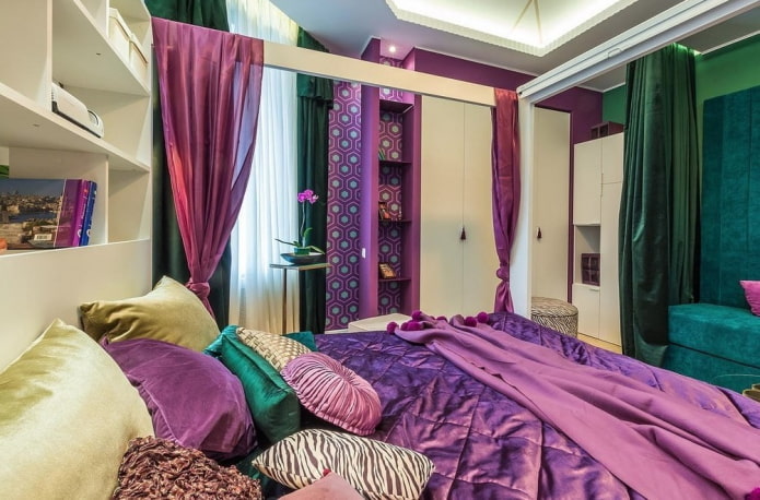 lila-grünes Schlafzimmer-Interieur